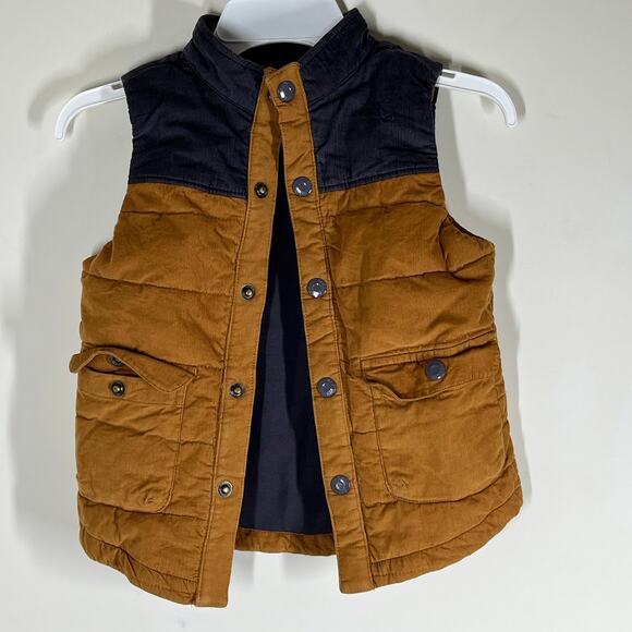 Tommy Bahama Vest Boys Size 5T Brown Navy Blue Corduroy Snap Front with Pockets - Picture 6 of 12